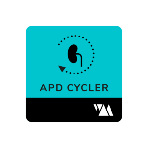 Weltenmacher APD Cycler VR Training Logo, Kidney with arrow circling around it, lightblue background