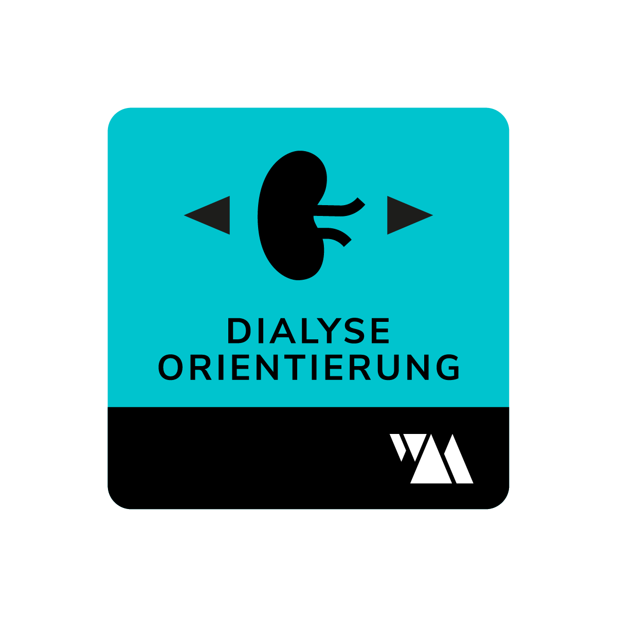 Weltenmacher Dialyse Orientierung VR Training Logo, Niere mit Richtungspfeilen auf hellblauen Grund