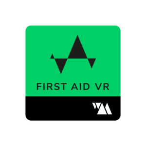 Weltenmacher First Aid VR Logo, EKG Linie auf grünem Grund