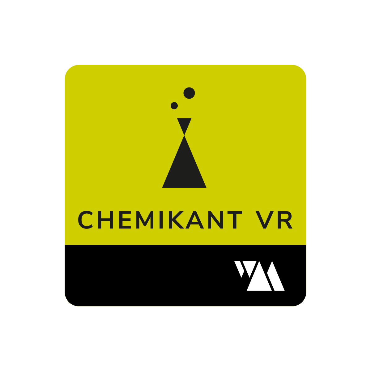 Weltenmacher Chemikant VR Logo, Kolben auf gelben Grund
