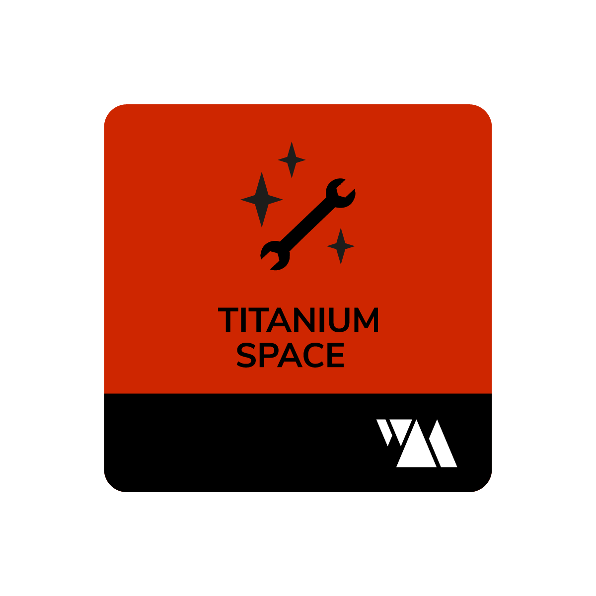 Weltenamcher Titanium Space Logo, Schraubenschlüssel umgeben von Sternen für den Installateur auf der Raumstation